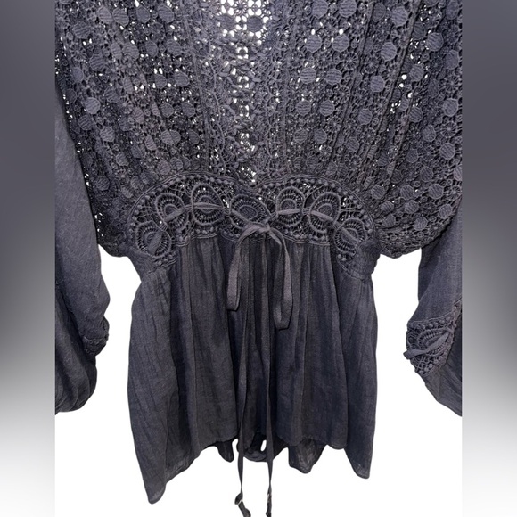 {NWT Ramy Brook Hilary Balloon Sleeve Embroidered Romper in Black Size Medium} - Picture 8 of 14